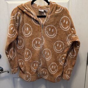 Mighty Fine Brown Novelty Smiley Face Hoodie Size XS